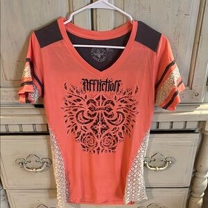 Affliction Women's Coral Graphic Top